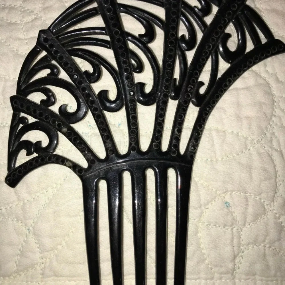 2 Antique black‎ celluloid HAIR COMB rhinestone